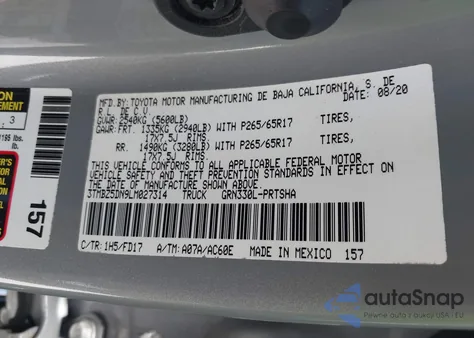 2020 Toyota Tacoma Trd Sport из США, поврежденный, VIN 3TMBZ5DN9LM027314